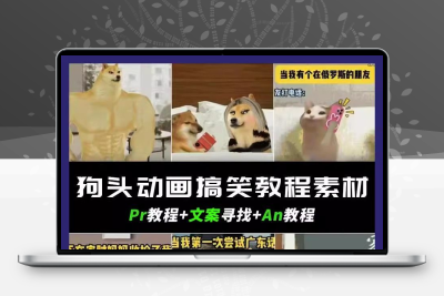 抖音狗头动画Cheems视频教程短视频剪辑PR课程AN动画素材文案